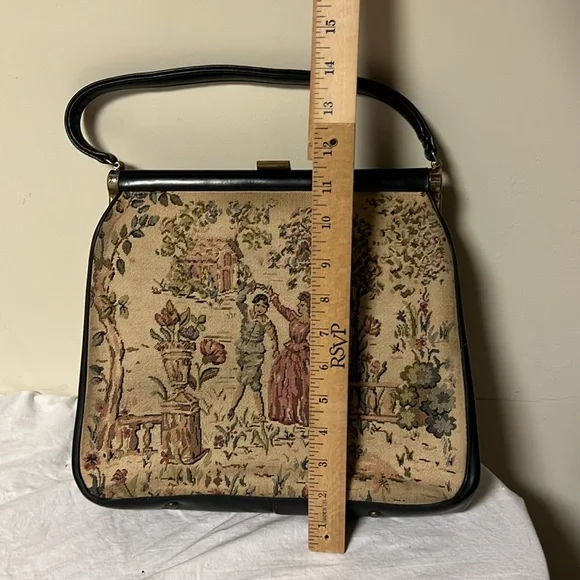 Vintage double-sided tapestry purse, man and woman dancing in a garden - Picture 3 of 9